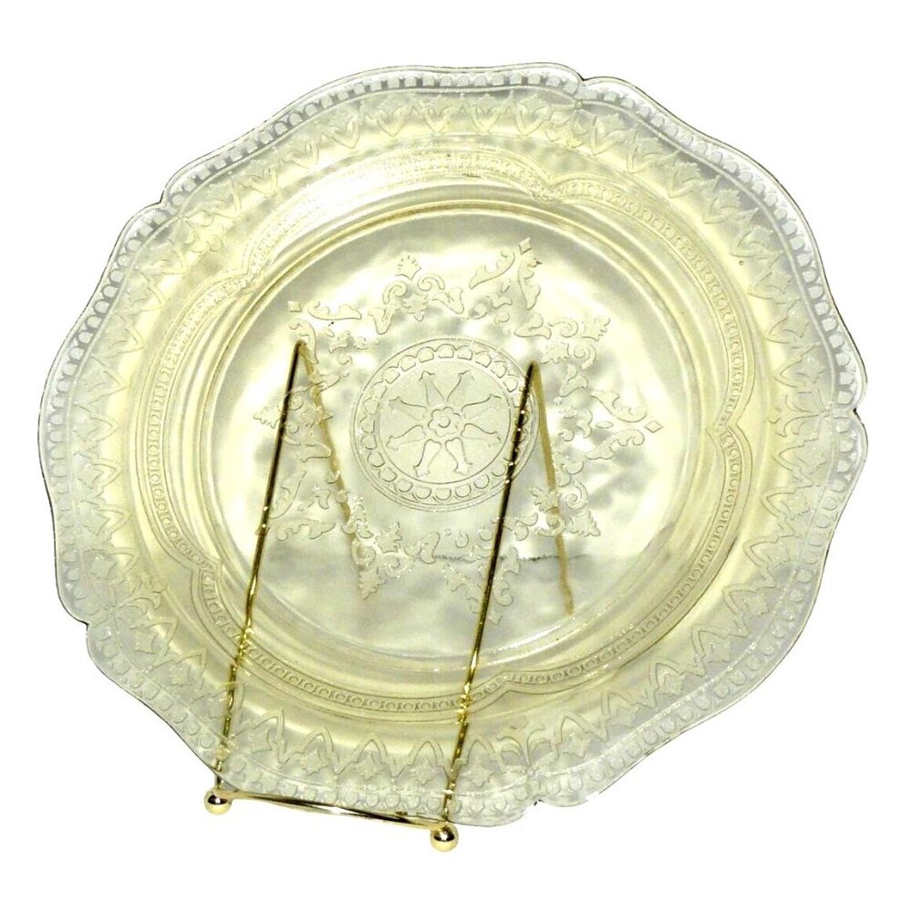 Amber Depression Glass Style Pressed Sandwich Plate Scallop Floral Etched Vintag